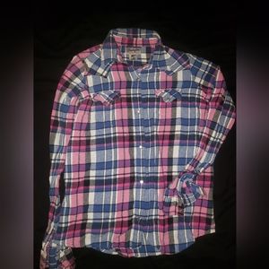 Wrangler Girls Pink & Blue Plaid Button Up